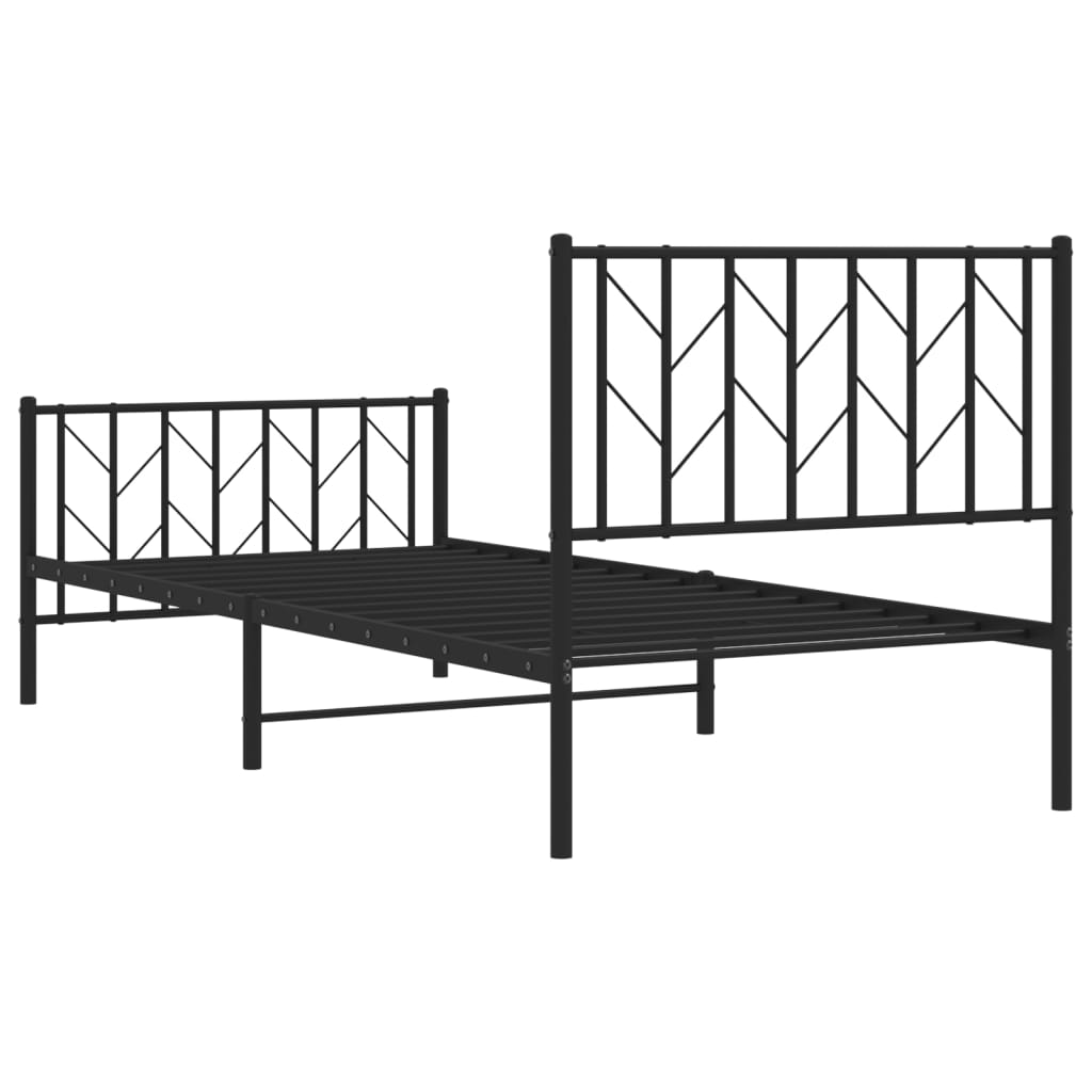 Metal Bed Frame without Mattress with Footboard Black 90x190cm