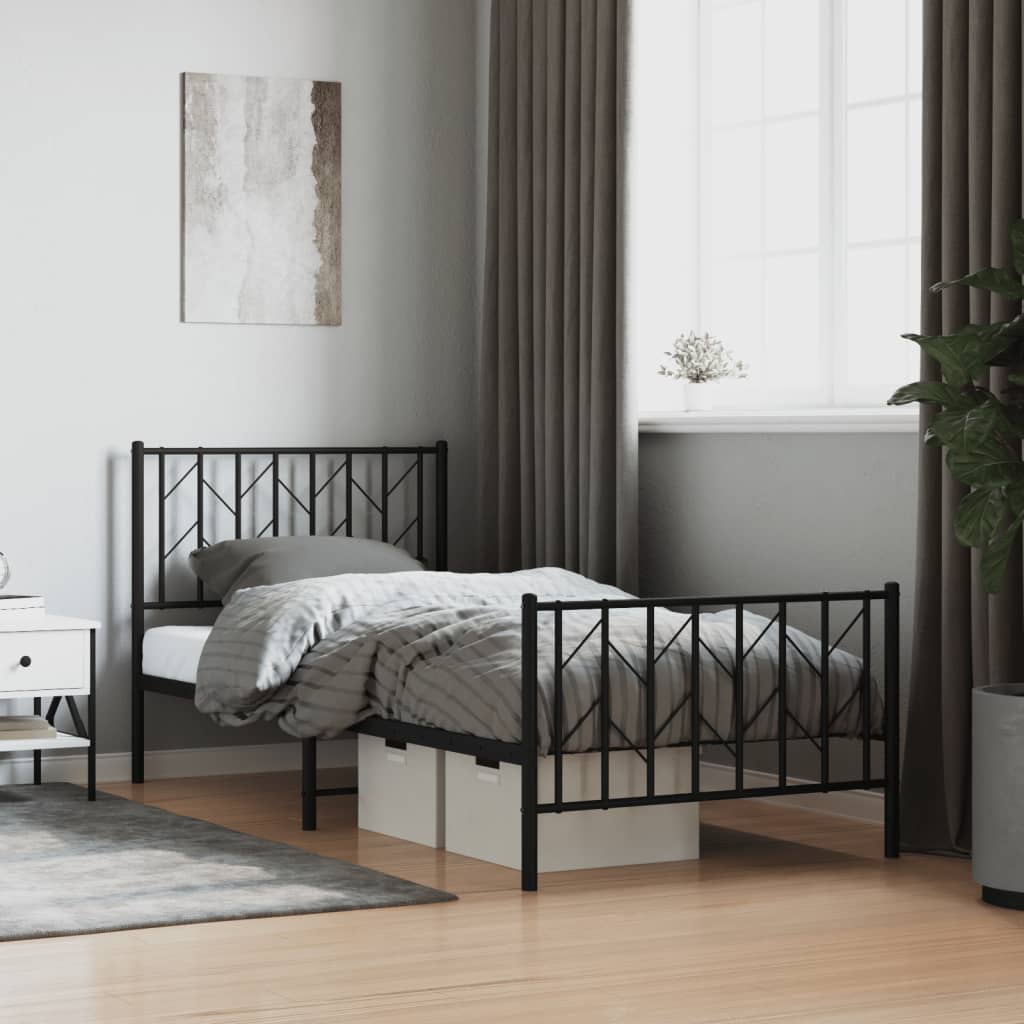 Metal Bed Frame without Mattress with Footboard Black 90x190cm