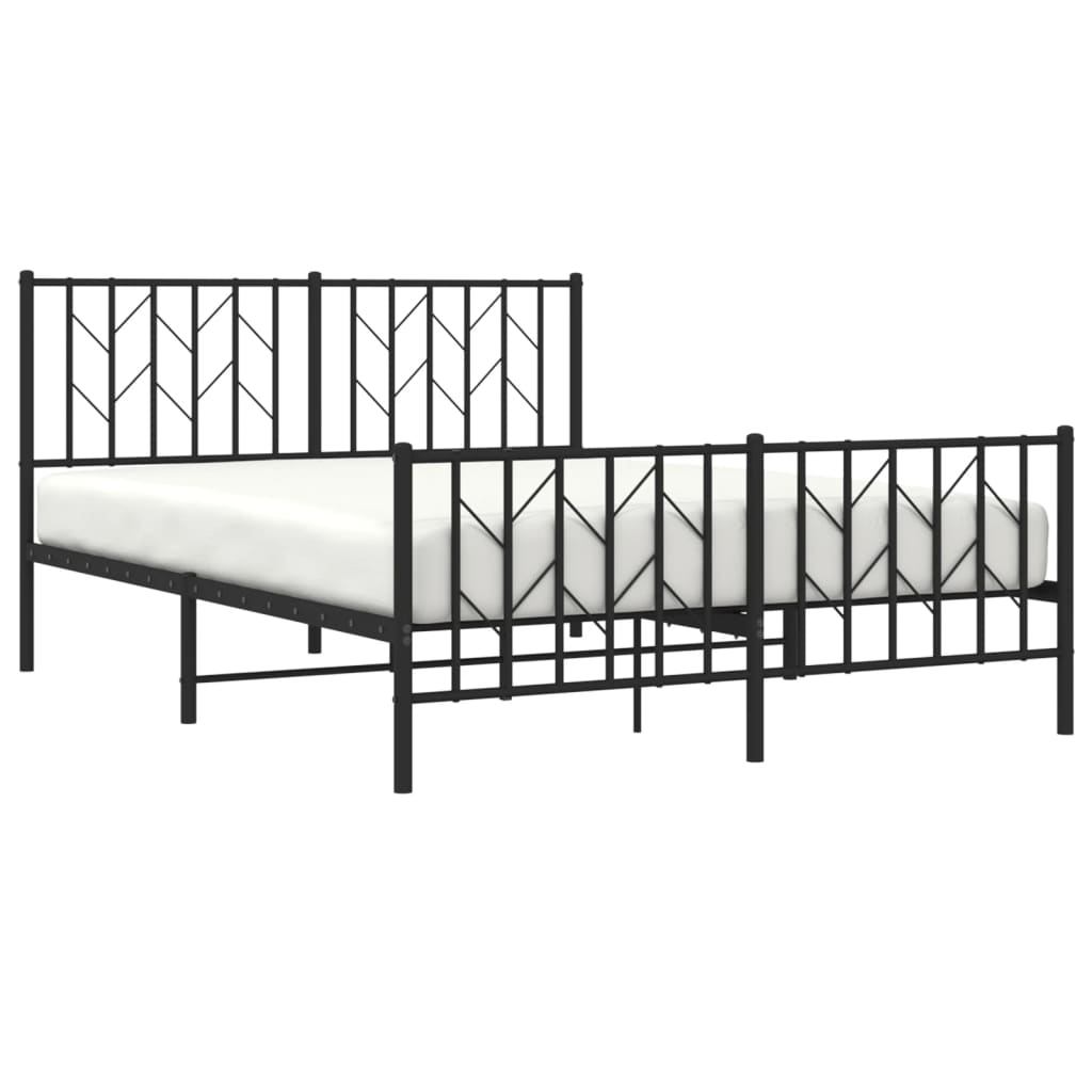 Metal Bed Frame without Mattress with Footboard Black 135x190cm