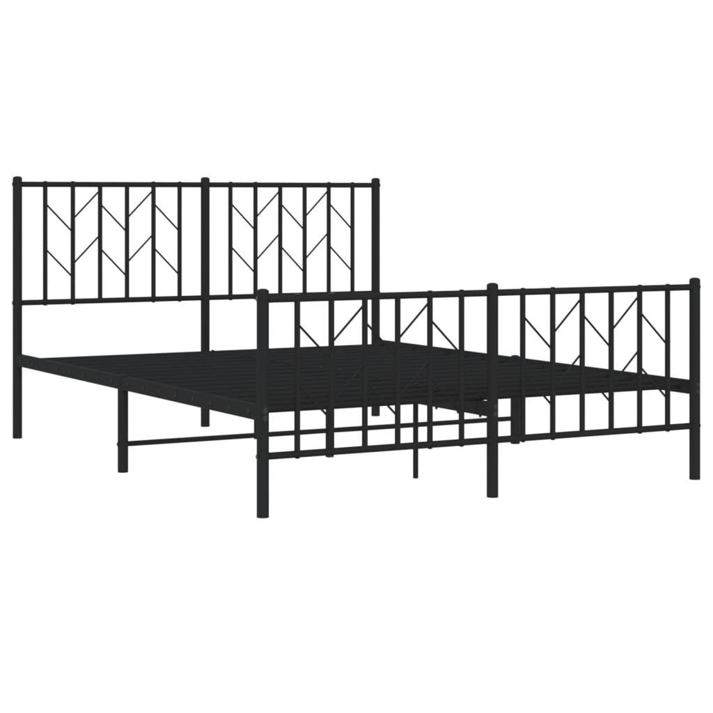 Metal Bed Frame without Mattress with Footboard Black 135x190cm
