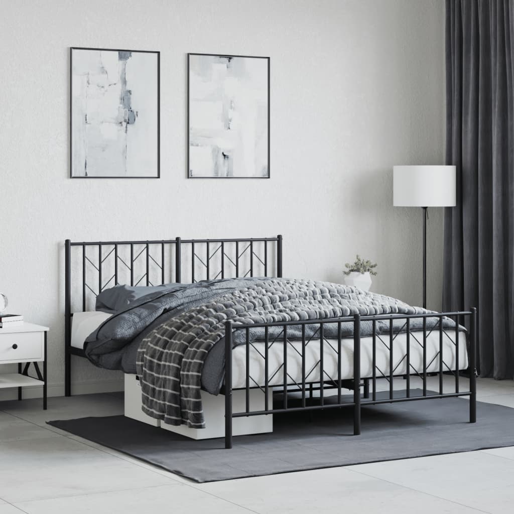 Metal Bed Frame without Mattress with Footboard Black 135x190cm