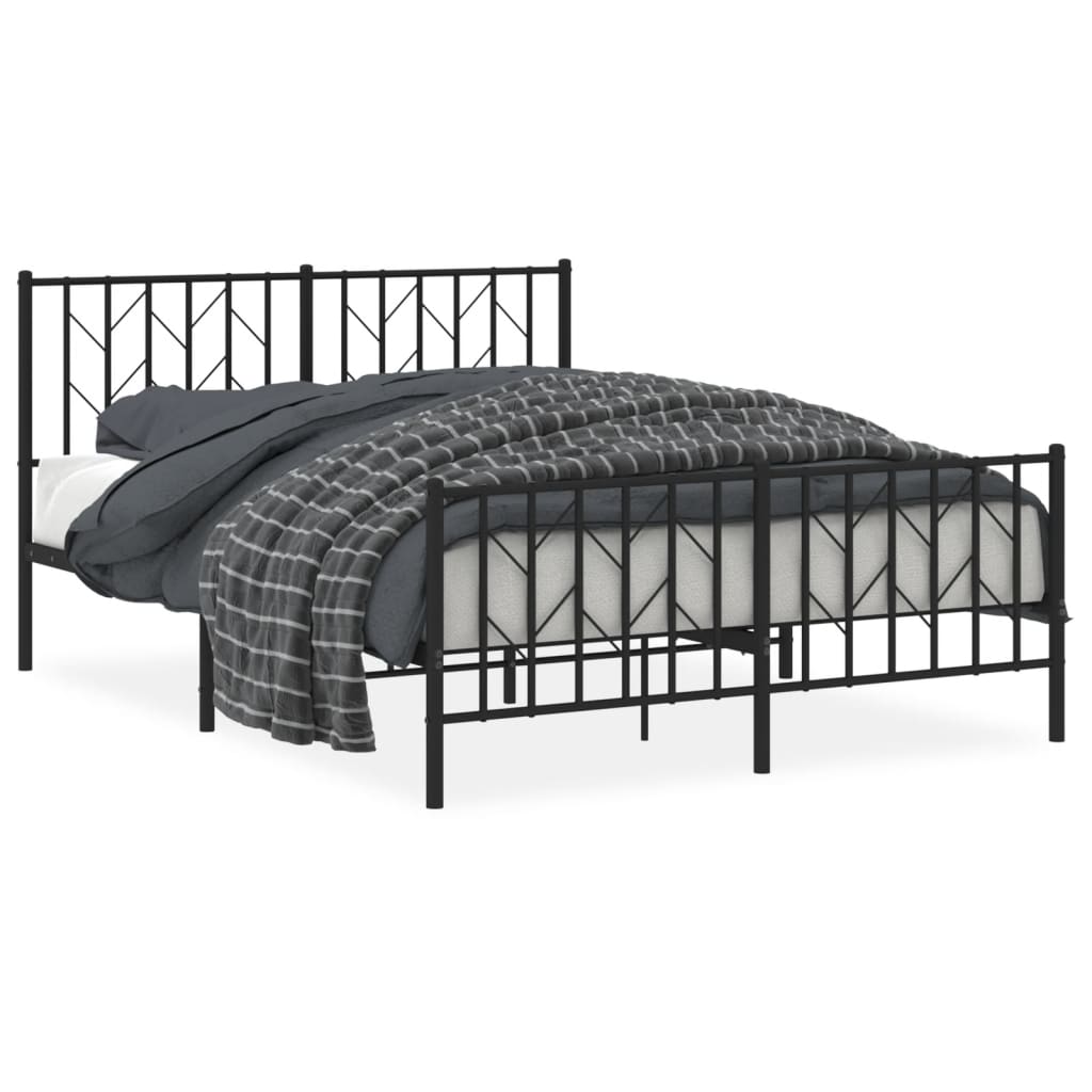 Metal Bed Frame without Mattress with Footboard Black 140x200cm