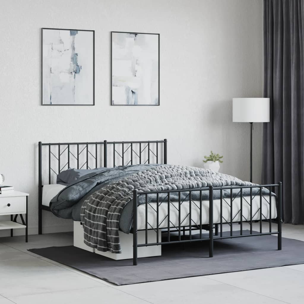 Metal Bed Frame without Mattress with Footboard Black 140x200cm