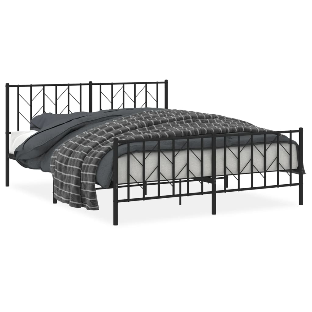 Metal Bed Frame without Mattress with Footboard Black 160x200cm