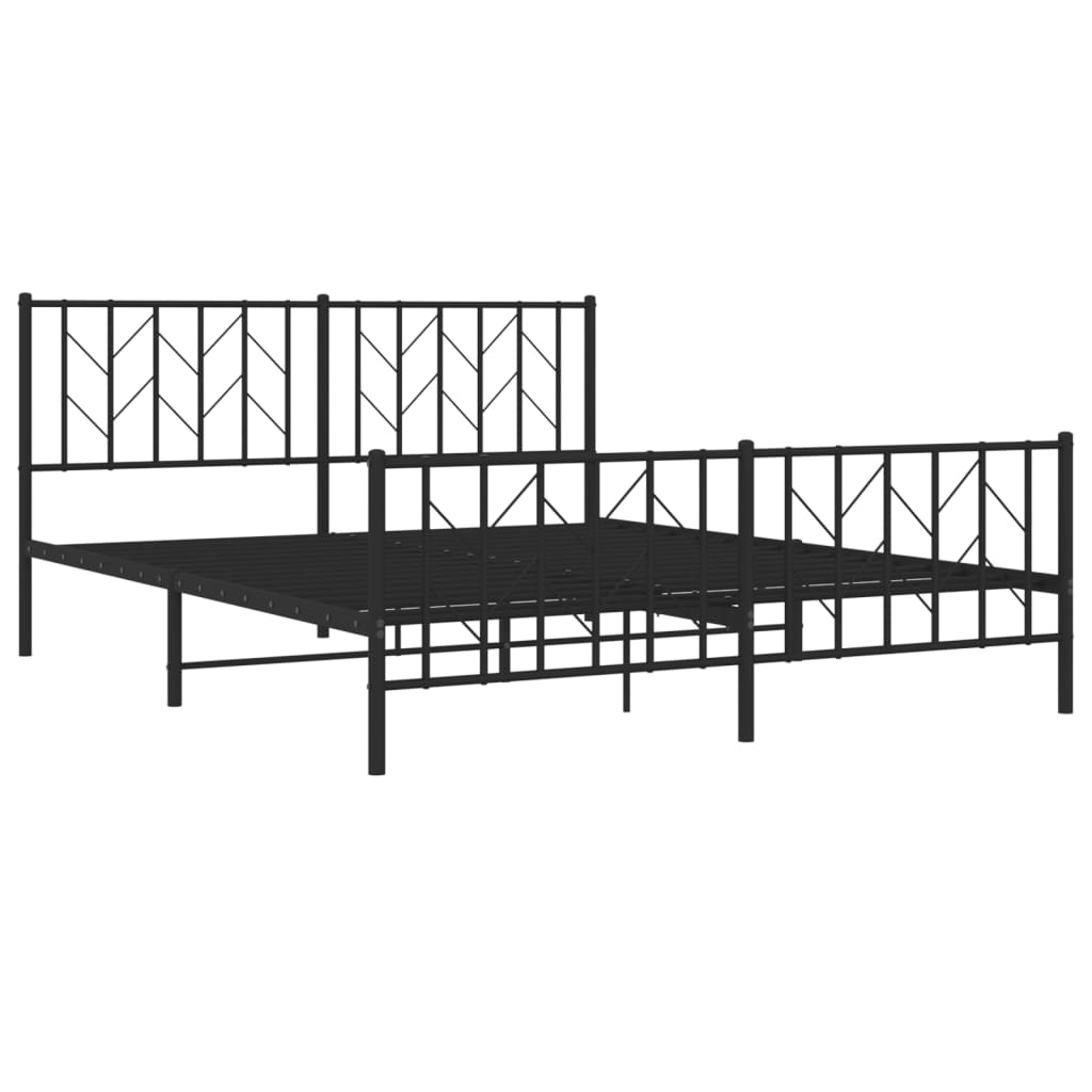 Metal Bed Frame without Mattress with Footboard Black 160x200cm