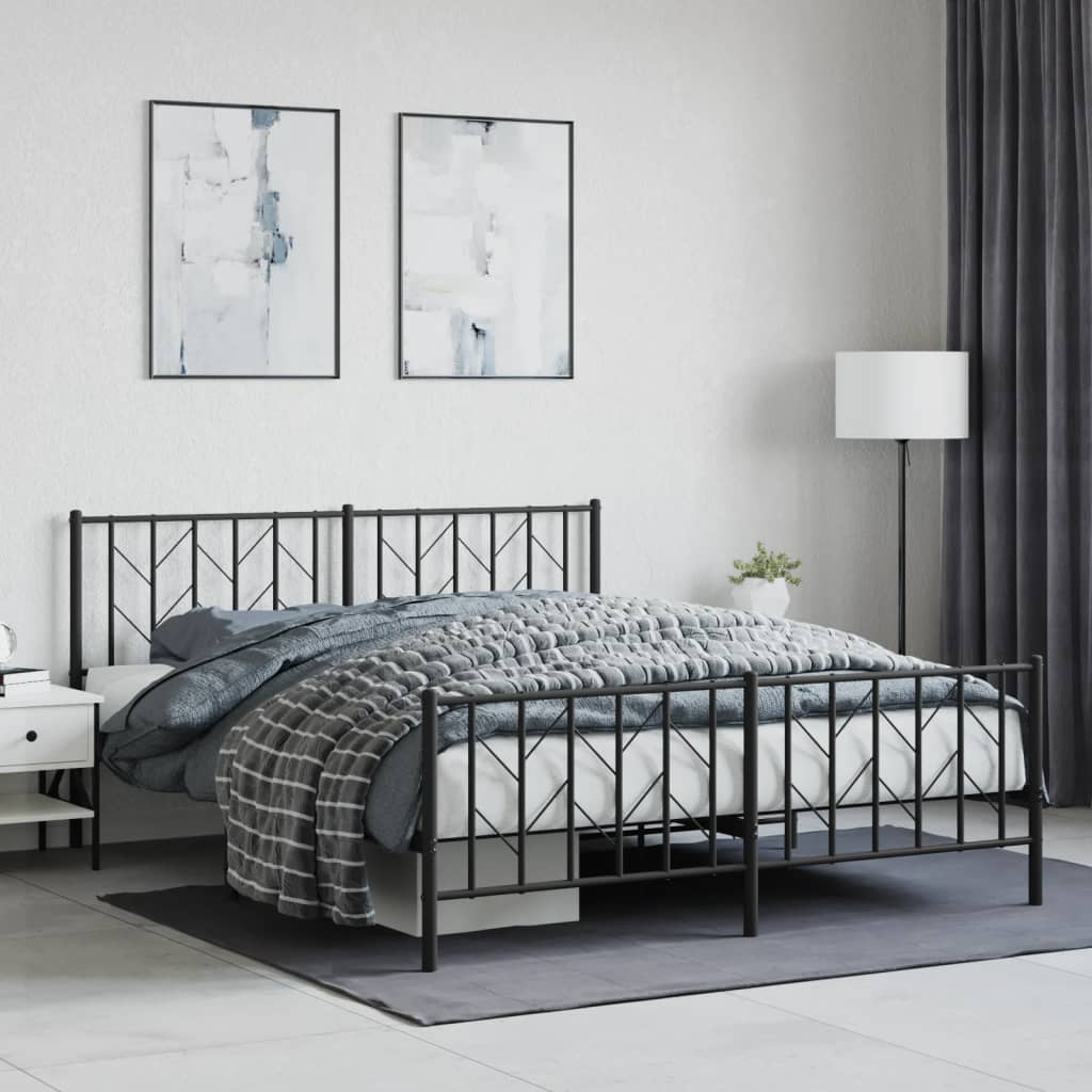 Metal Bed Frame without Mattress with Footboard Black 160x200cm