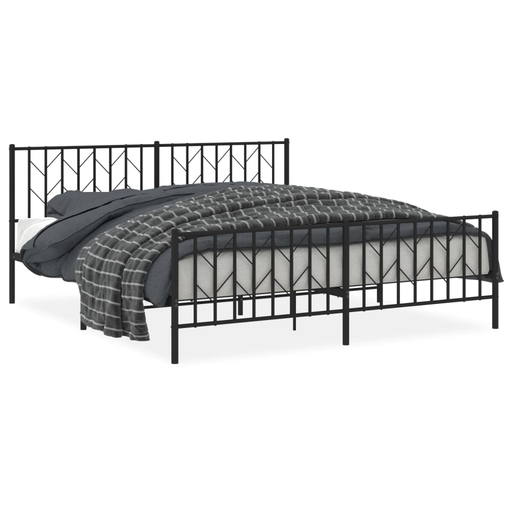 Metal Bed Frame without Mattress with Footboard Black 183x213cm