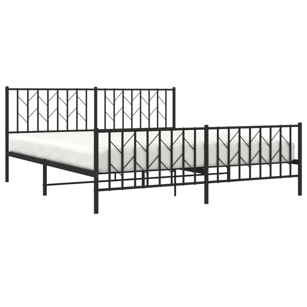 Metal Bed Frame without Mattress with Footboard Black 183x213cm
