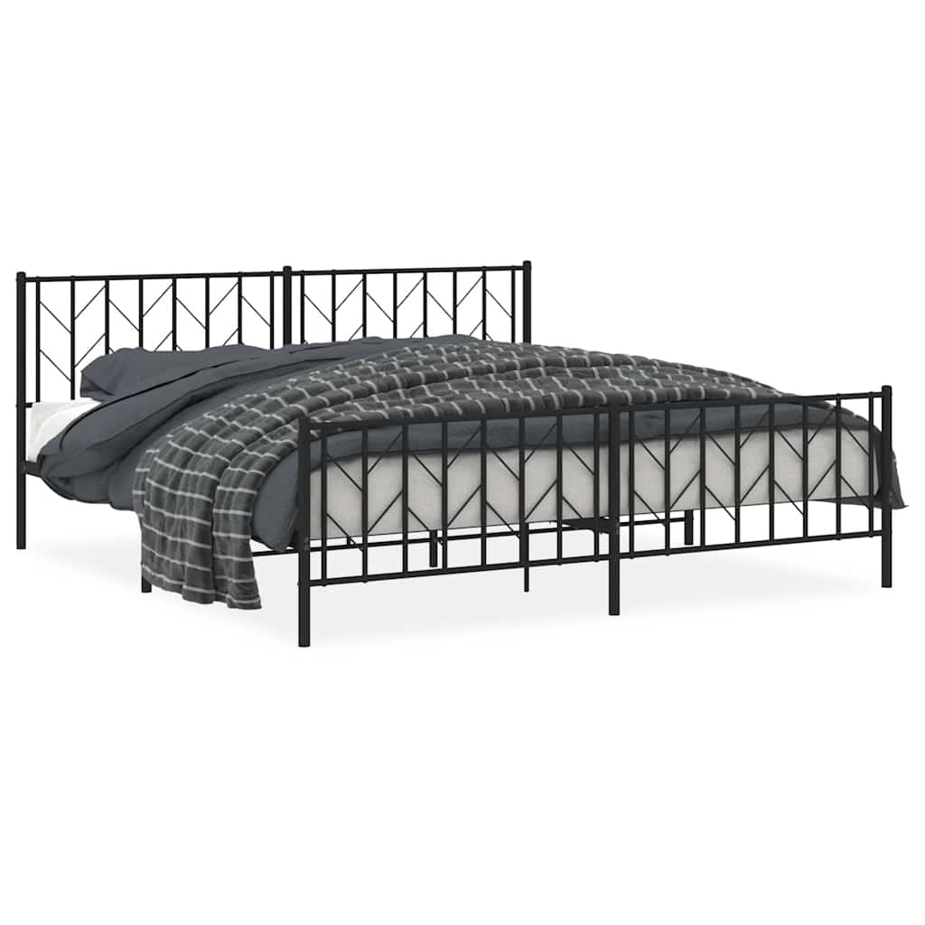 Metal Bed Frame without Mattress with Footboard Black 193x203cm
