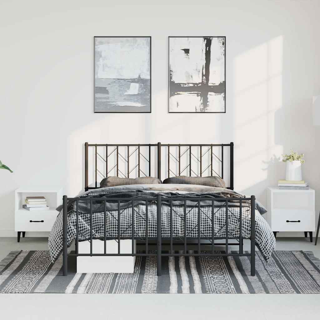 Metal Bed Frame without Mattress with Footboard Black 193x203cm