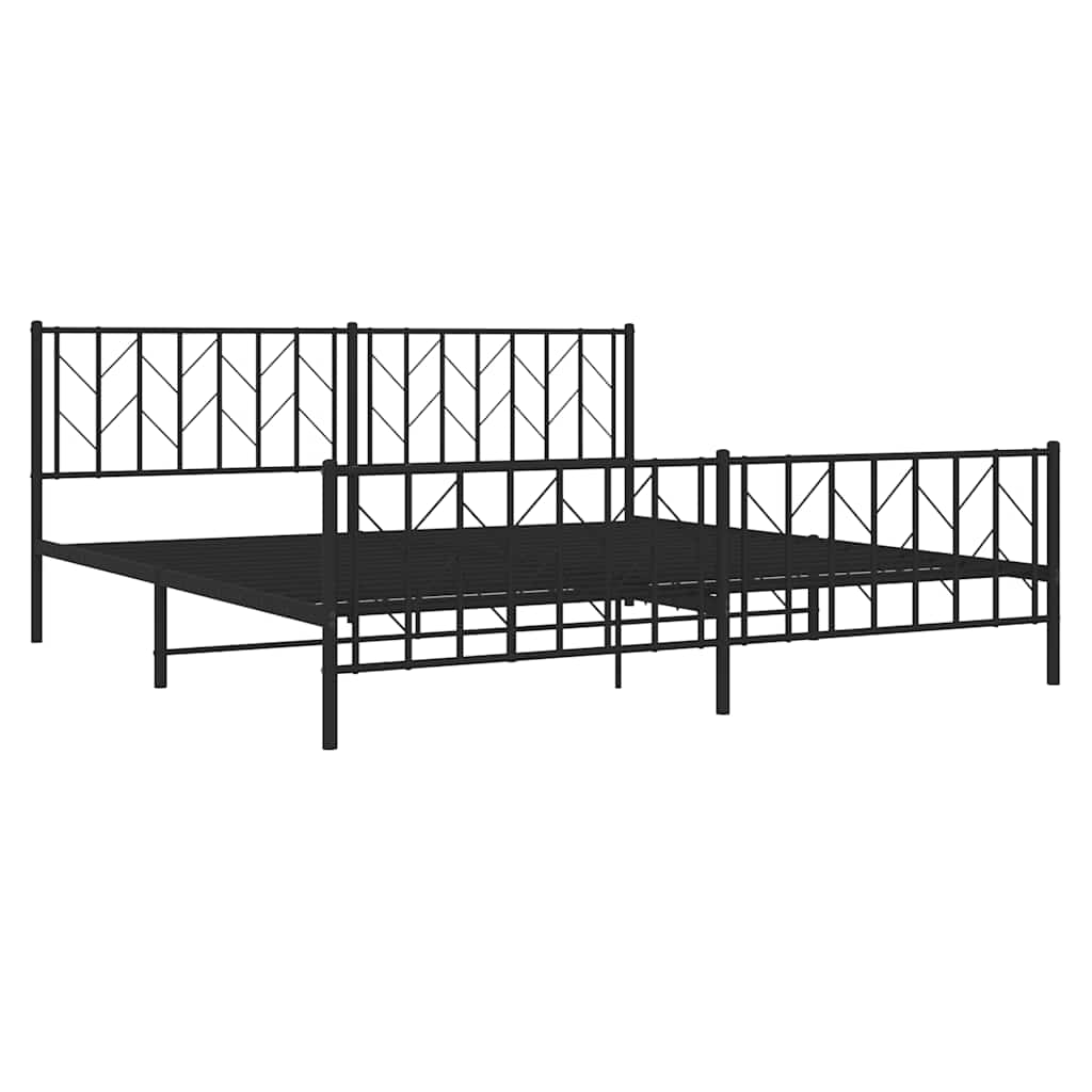 Metal Bed Frame without Mattress with Footboard Black 193x203cm