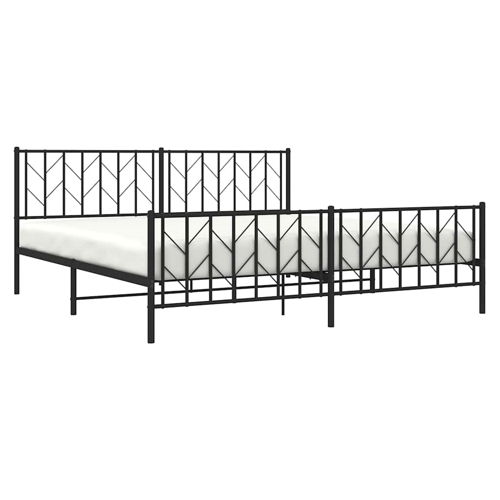Metal Bed Frame without Mattress with Footboard Black 193x203cm
