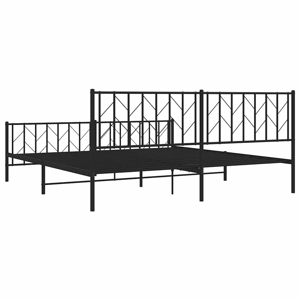 Metal Bed Frame without Mattress with Footboard Black 193x203cm