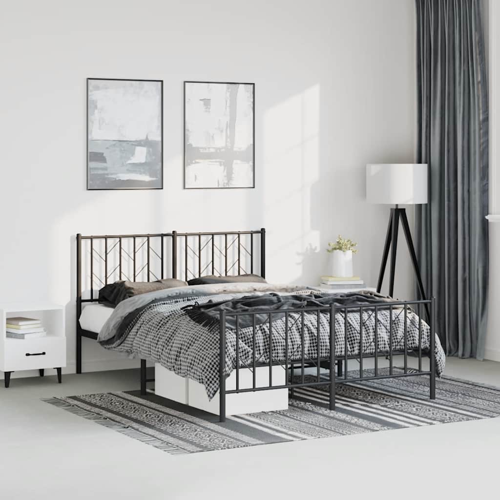 Metal Bed Frame without Mattress with Footboard Black 193x203cm