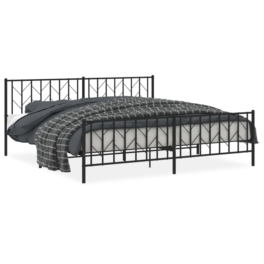 Metal Bed Frame without Mattress with Footboard Black 200x200cm