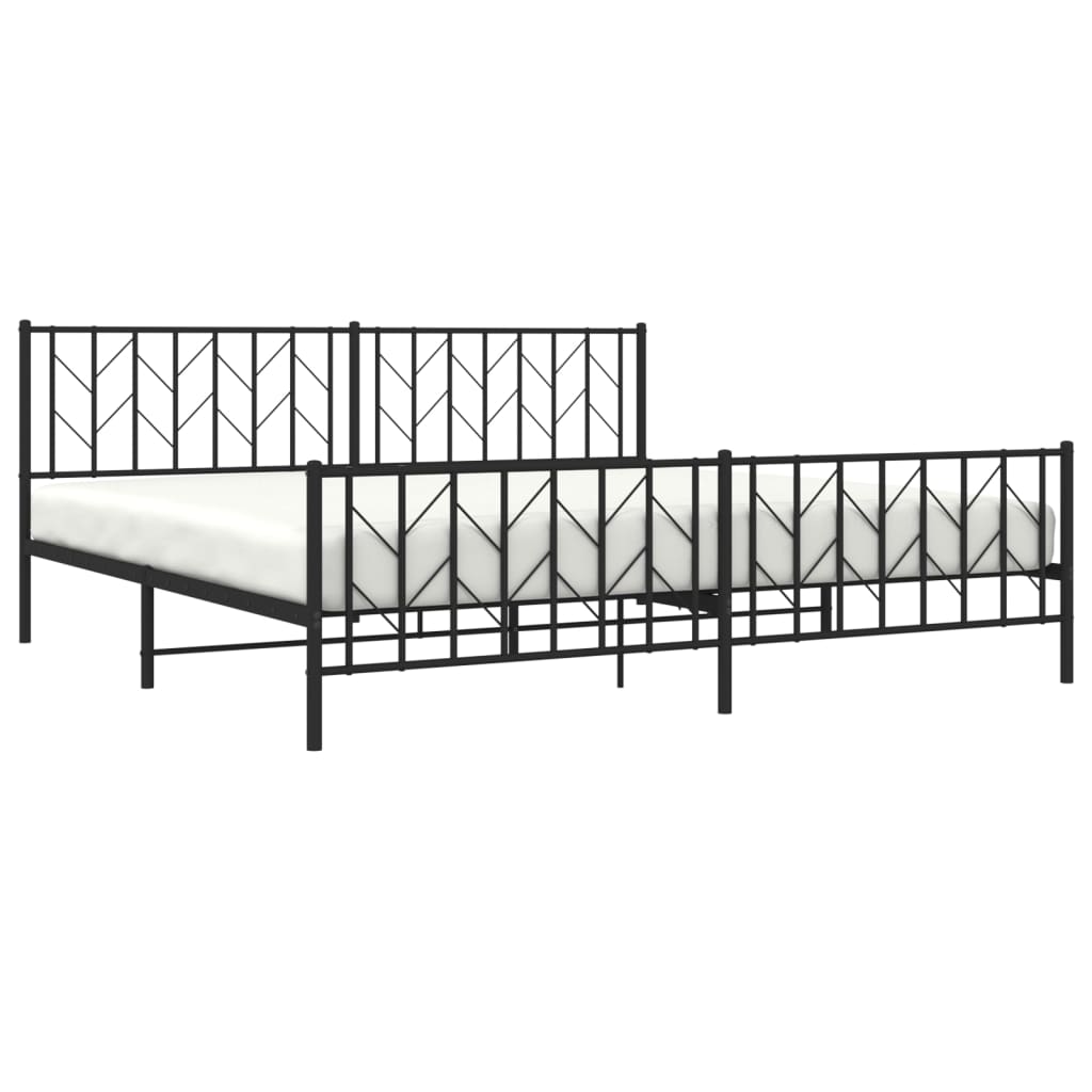 Metal Bed Frame without Mattress with Footboard Black 200x200cm
