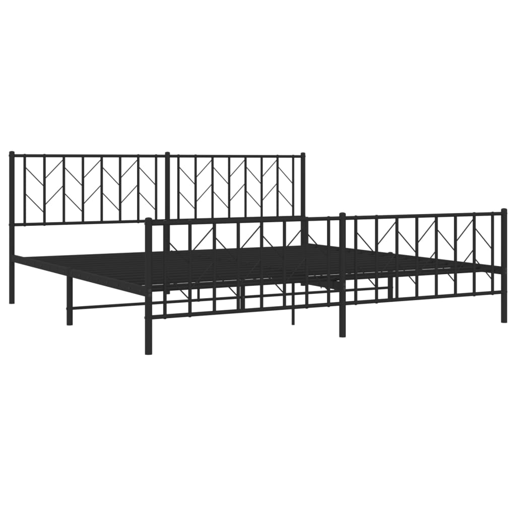 Metal Bed Frame without Mattress with Footboard Black 200x200cm