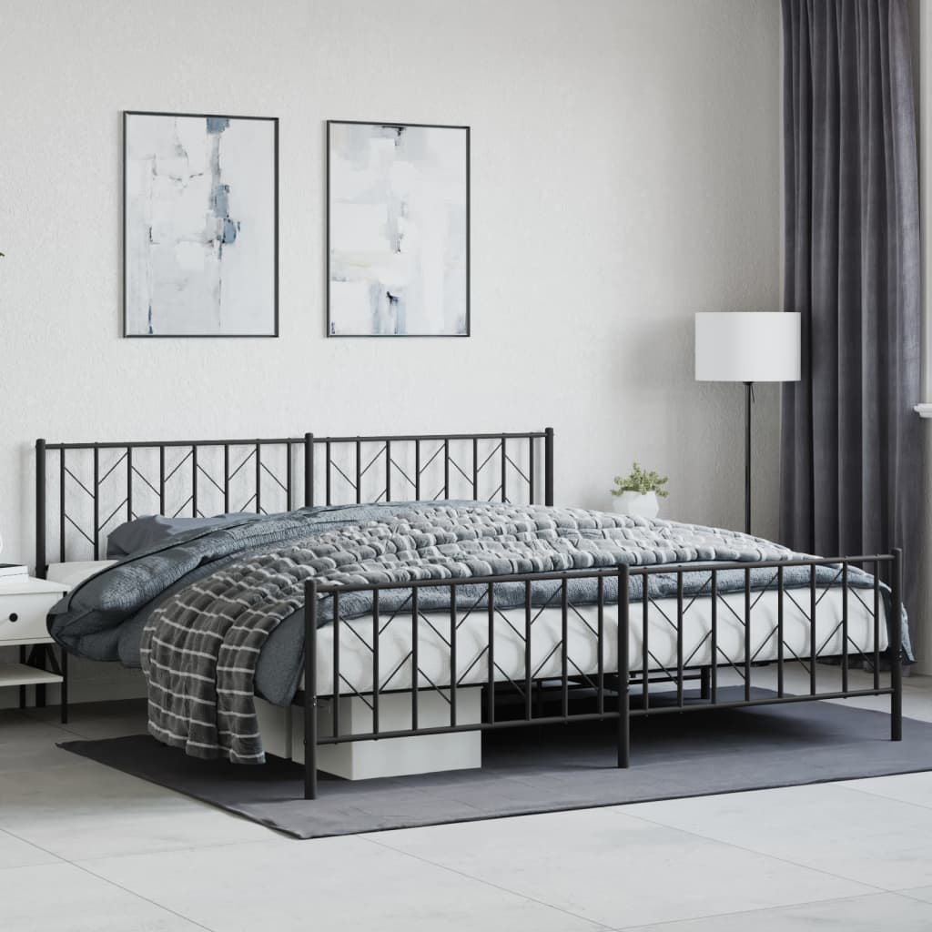 Metal Bed Frame without Mattress with Footboard Black 200x200cm