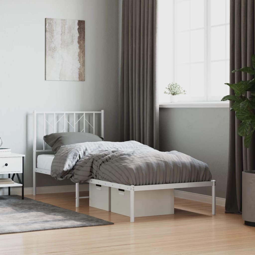 Metal Bed Frame without Mattress with Headboard White 80x200cm