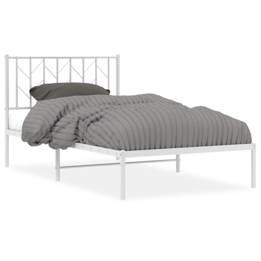 Metal Bed Frame without Mattress with Headboard White 100x190cm