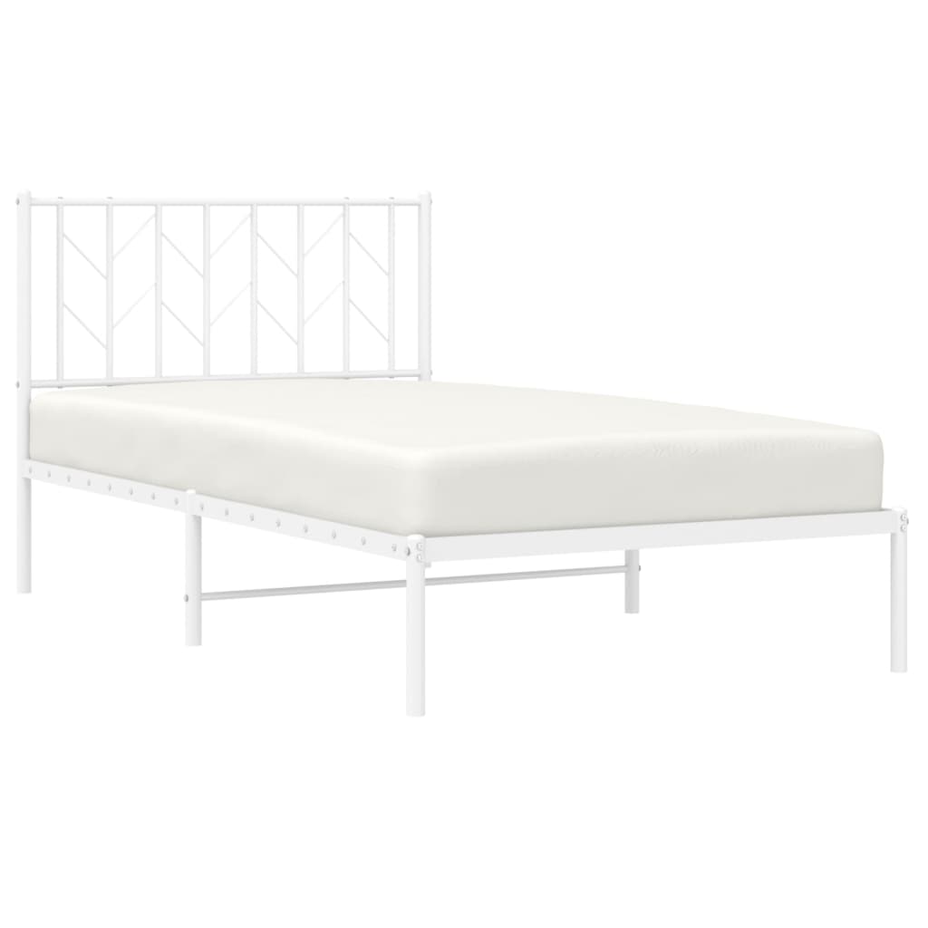 Metal Bed Frame without Mattress with Headboard White 100x190cm