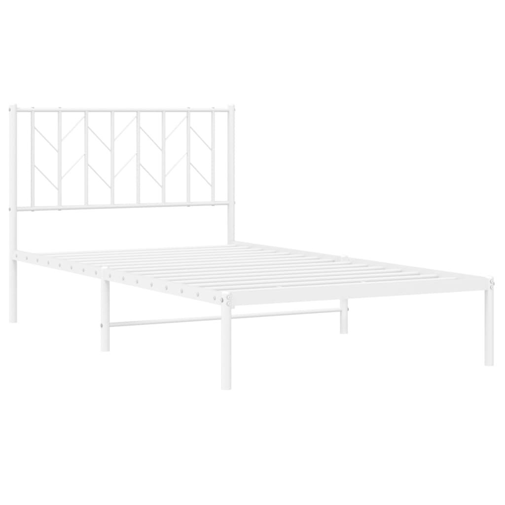 Metal Bed Frame without Mattress with Headboard White 100x190cm