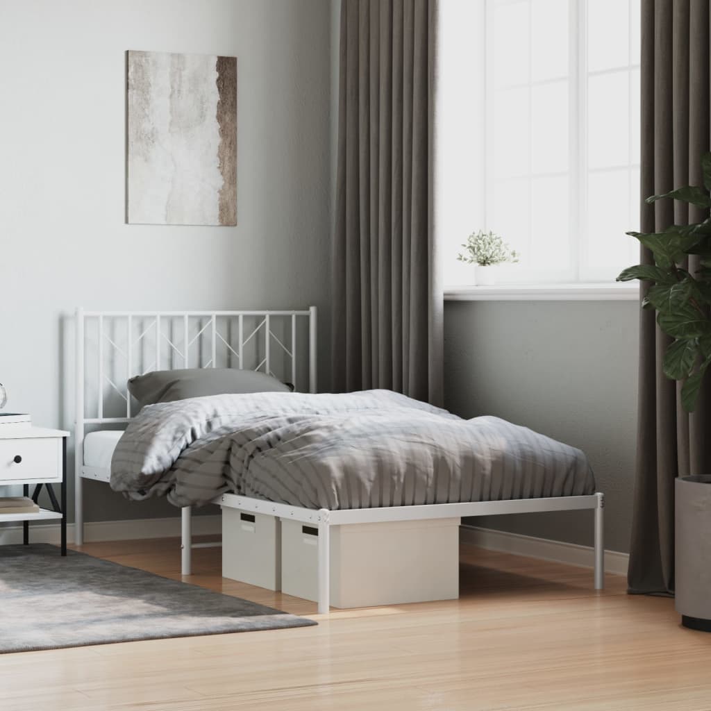Metal Bed Frame without Mattress with Headboard White 100x190cm
