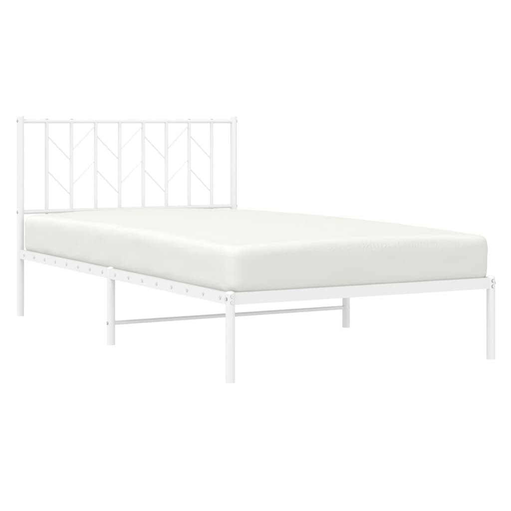 Metal Bed Frame without Mattress with Headboard White 107x203cm