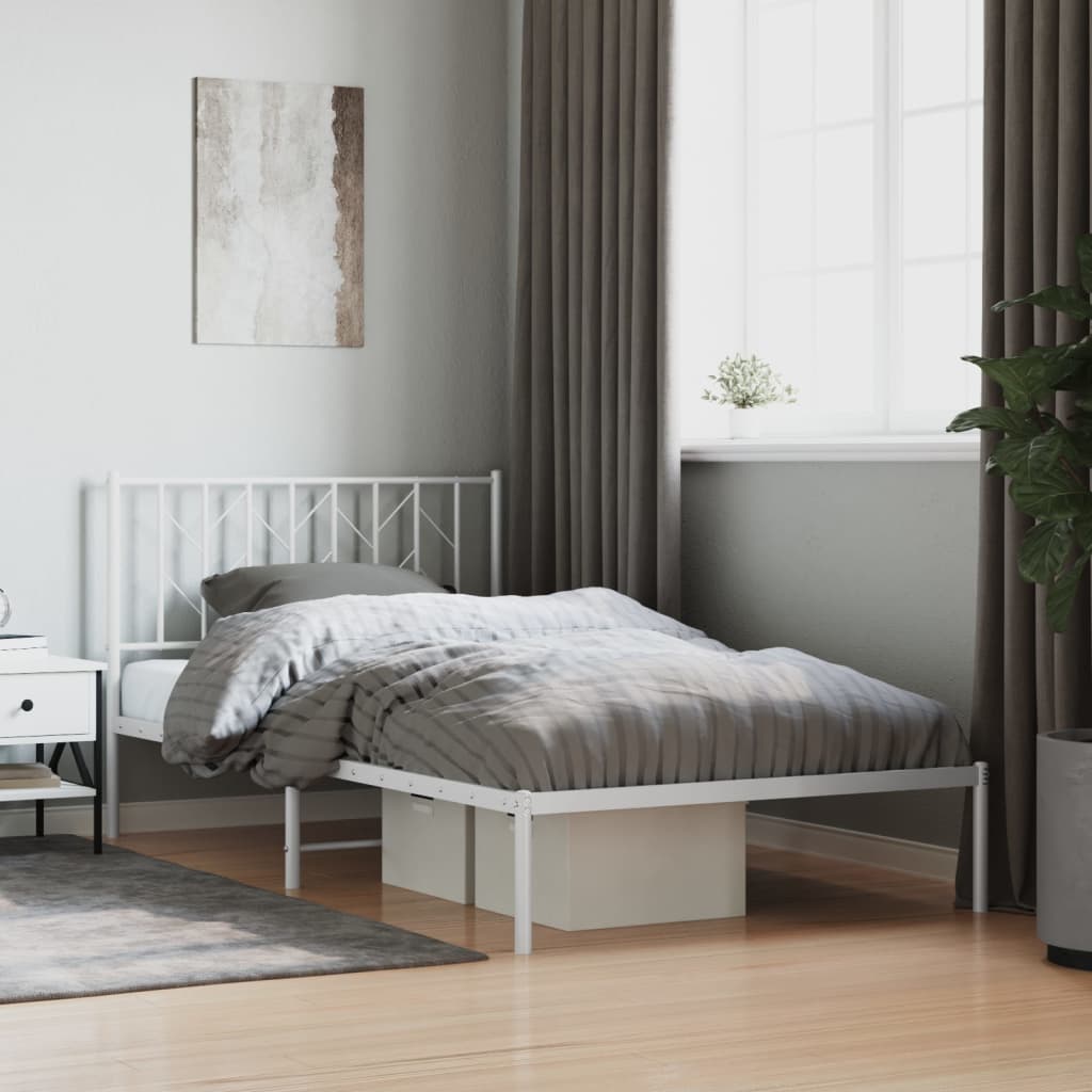 Metal Bed Frame without Mattress with Headboard White 107x203cm