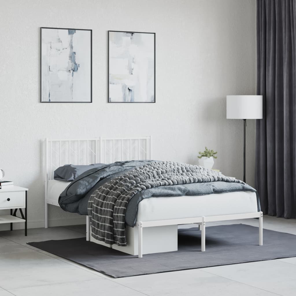 Metal Bed Frame without Mattress with Headboard White 120x190cm