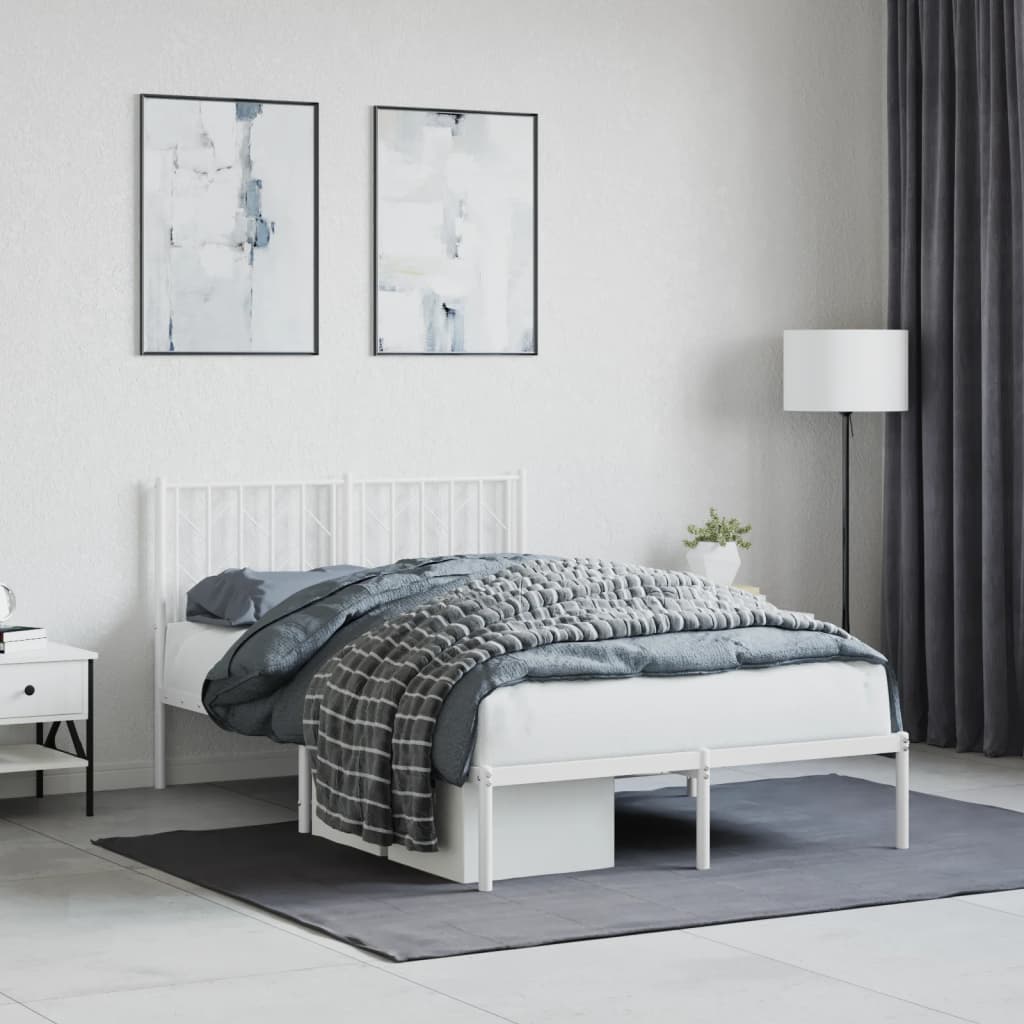 Metal Bed Frame without Mattress with Headboard White 120x200cm