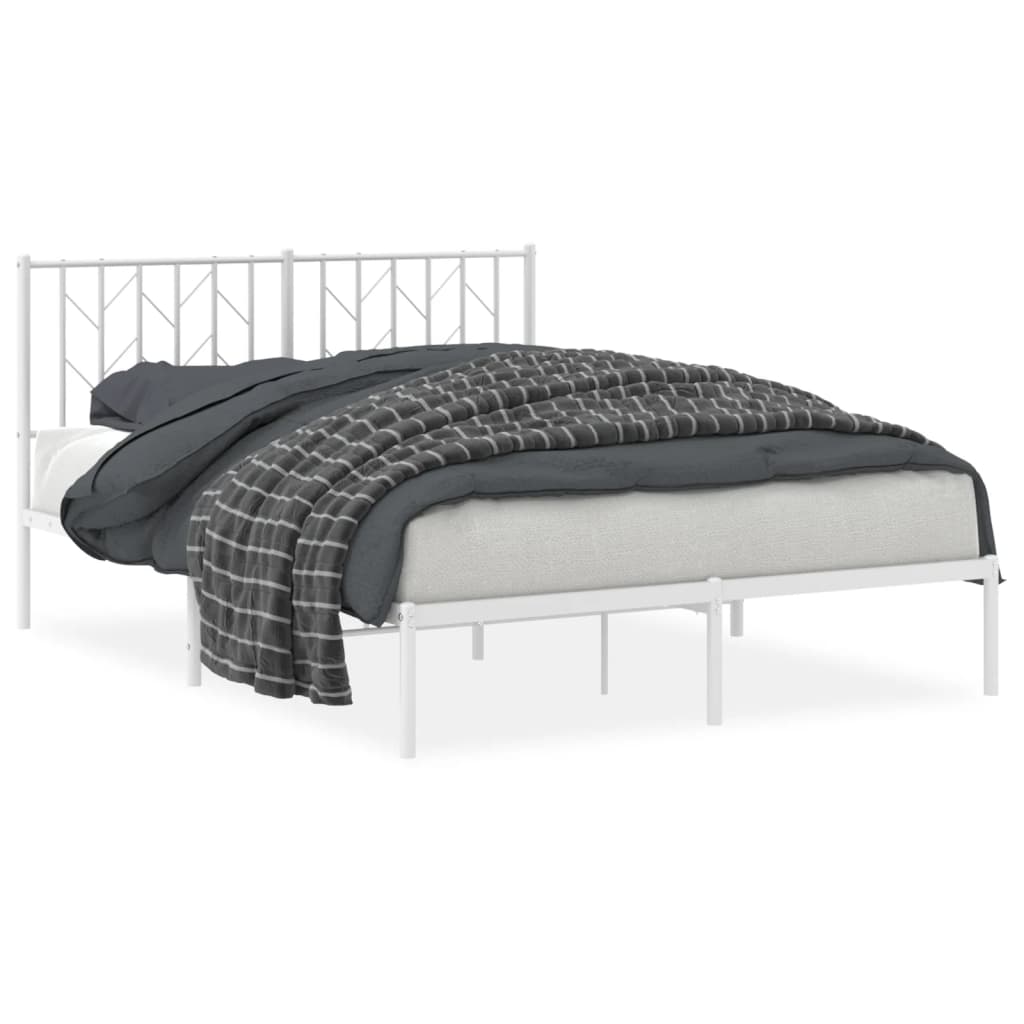 Metal Bed Frame without Mattress with Headboard White 135x190cm