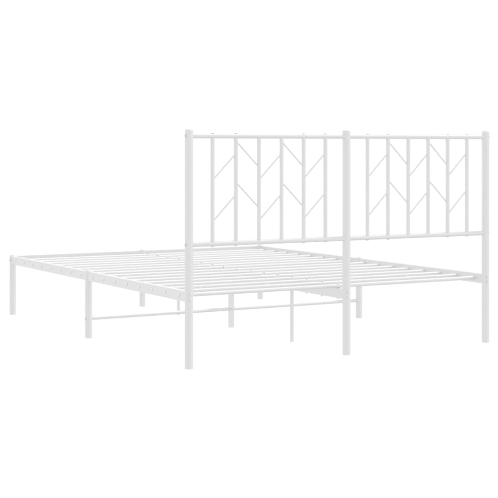 Metal Bed Frame without Mattress with Headboard White 135x190cm