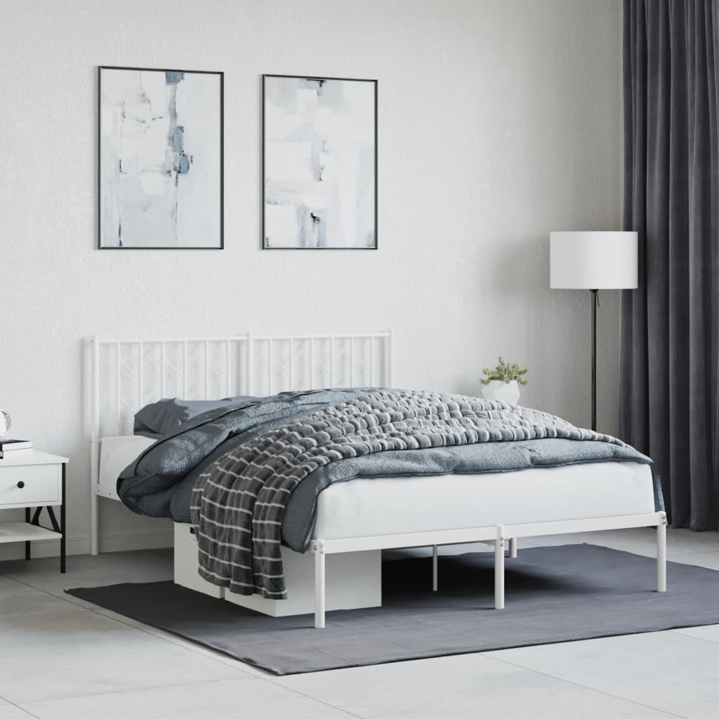 Metal Bed Frame without Mattress with Headboard White 135x190cm