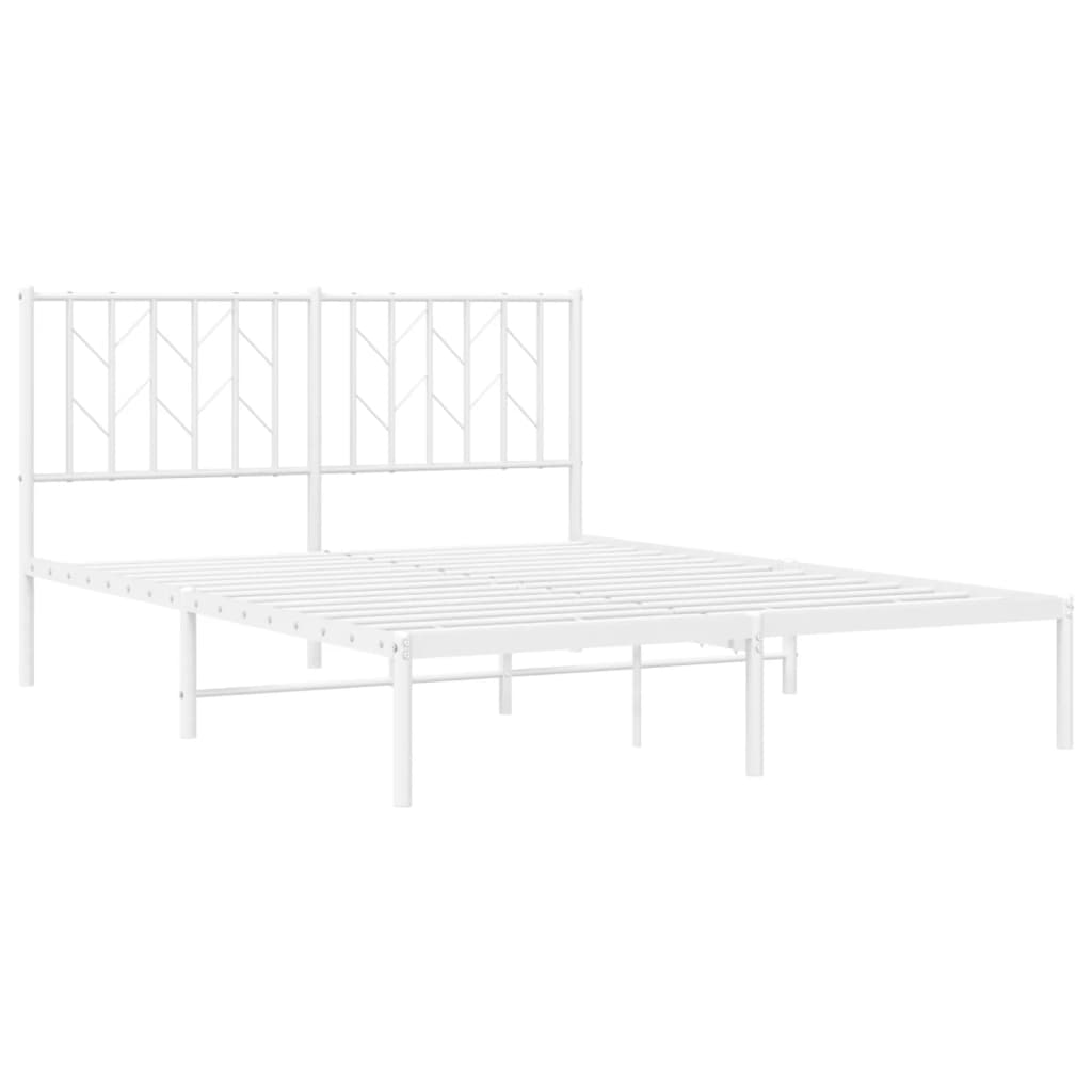 Metal Bed Frame without Mattress with Headboard White 140x190cm