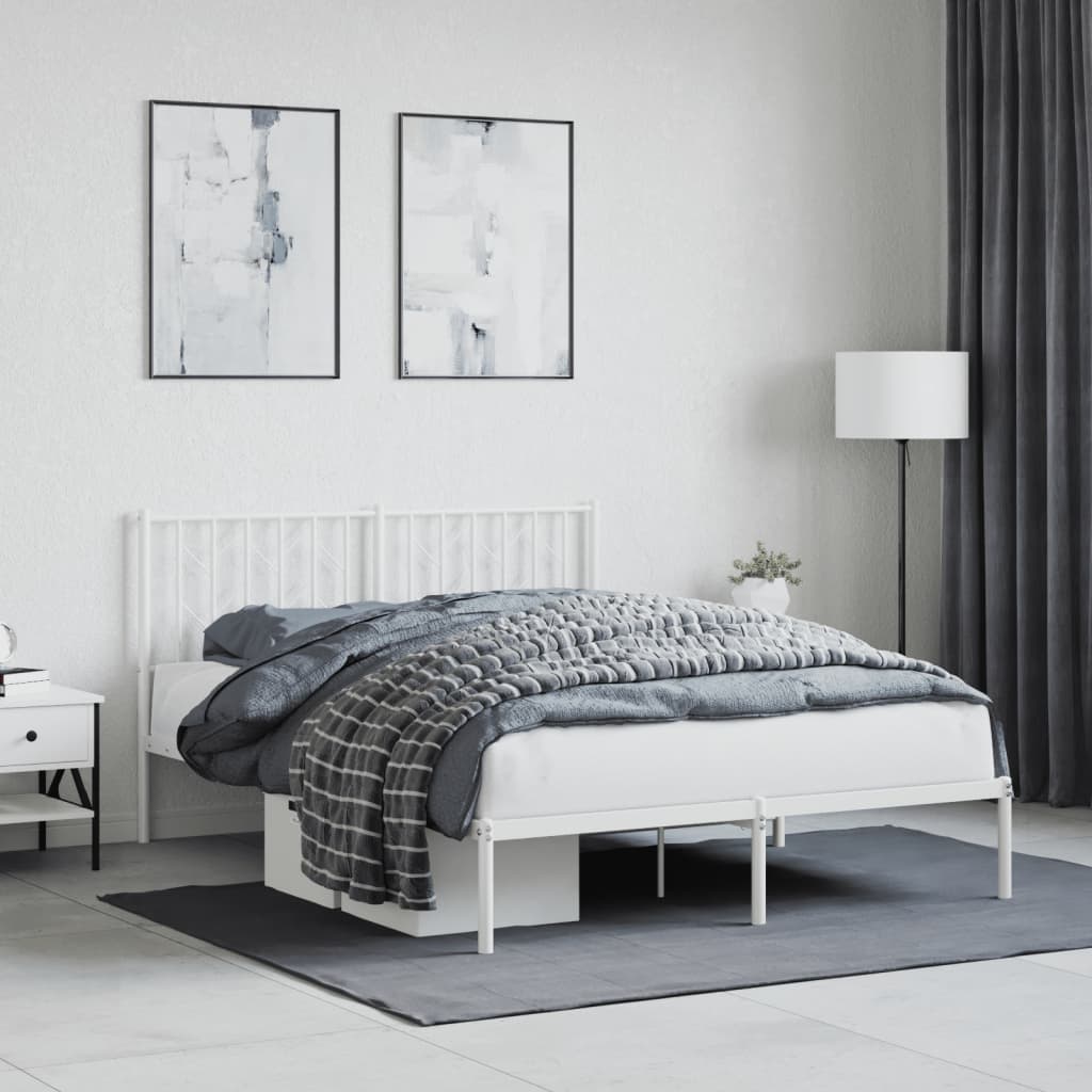 Metal Bed Frame without Mattress with Headboard White 140x190cm