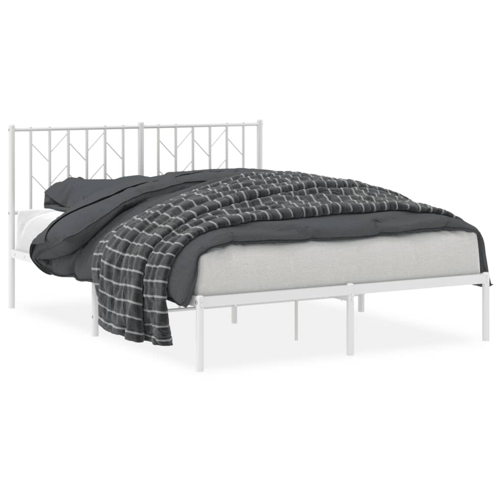 Metal Bed Frame without Mattress with Headboard White 140x200cm