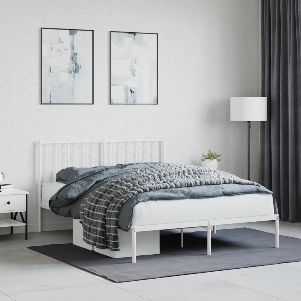 Metal Bed Frame without Mattress with Headboard White 140x200cm