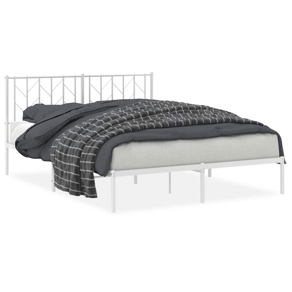 Metal Bed Frame without Mattress with Headboard White 150x200cm