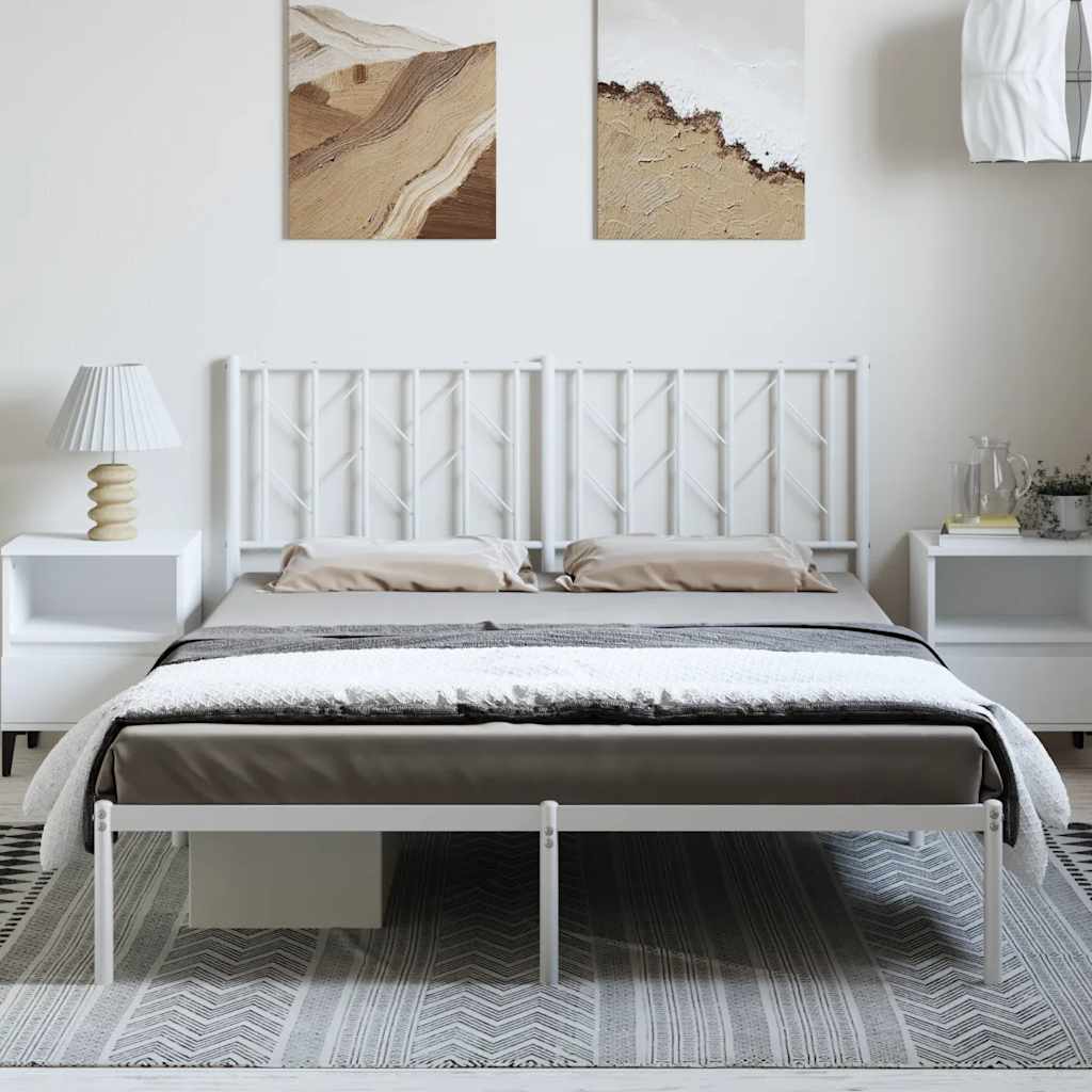 Metal Bed Frame without Mattress with Headboard White 150x200cm