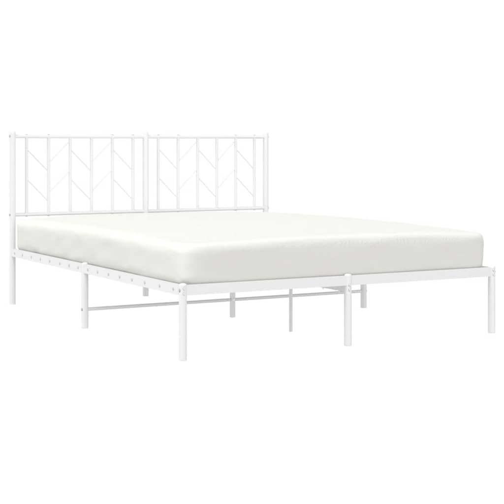 Metal Bed Frame without Mattress with Headboard White 150x200cm