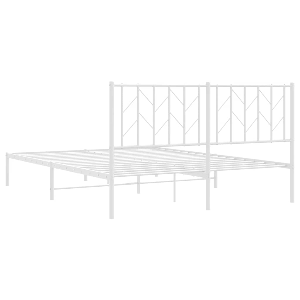 Metal Bed Frame without Mattress with Headboard White 150x200cm