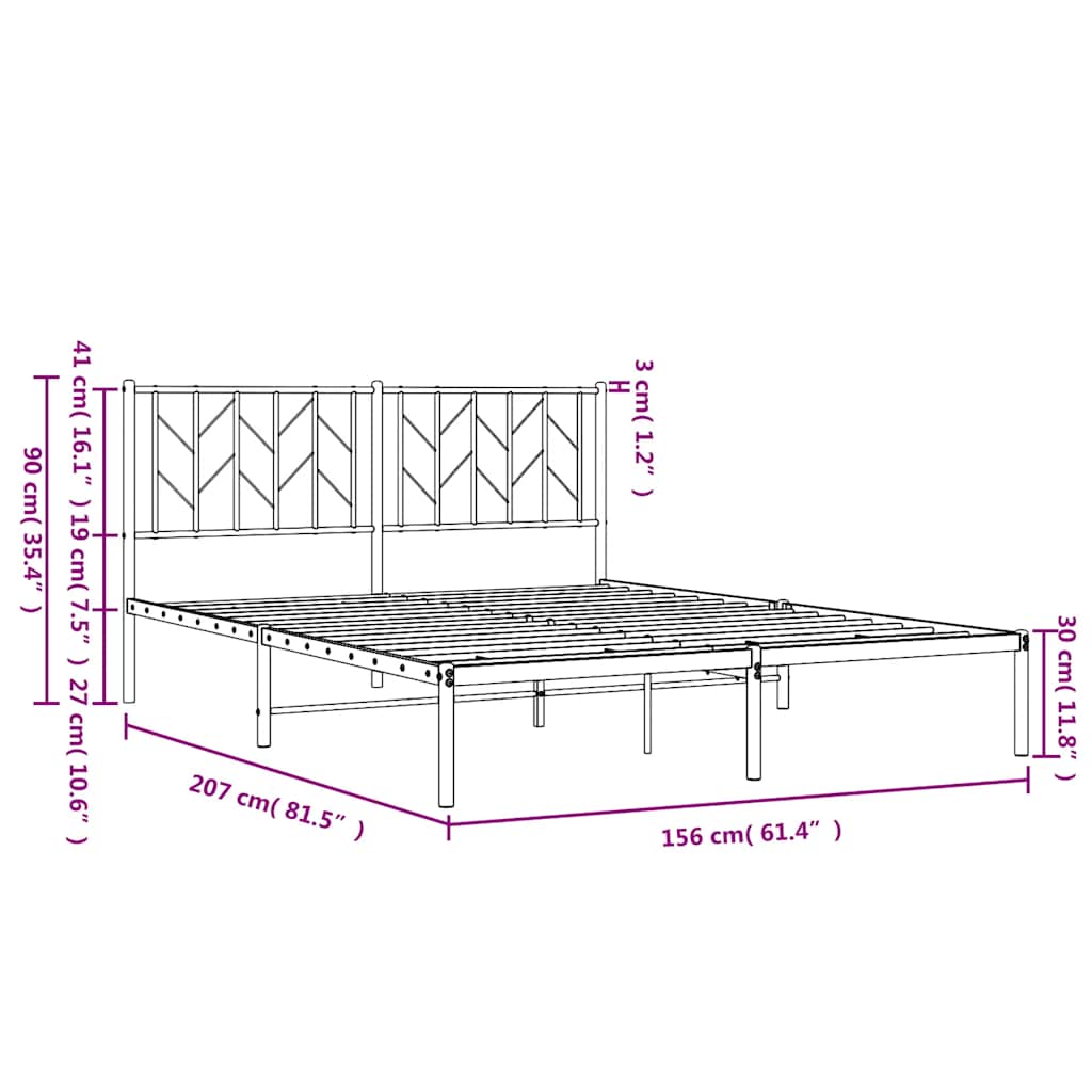 Metal Bed Frame without Mattress with Headboard White 150x200cm