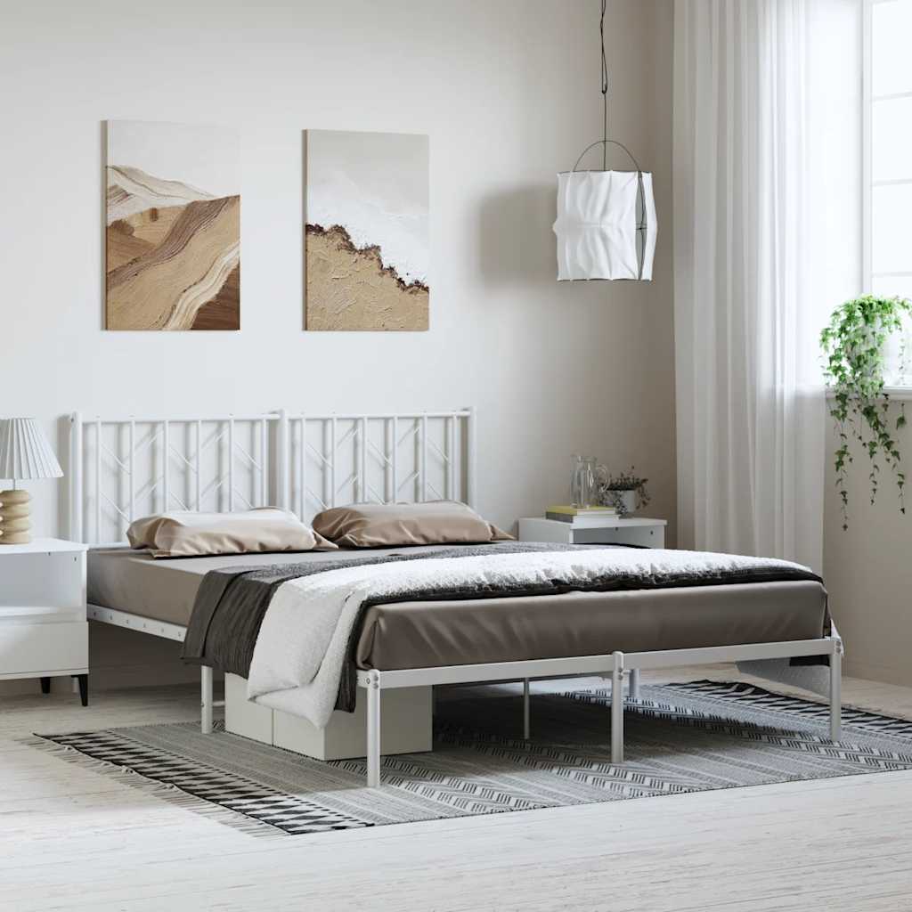 Metal Bed Frame without Mattress with Headboard White 150x200cm