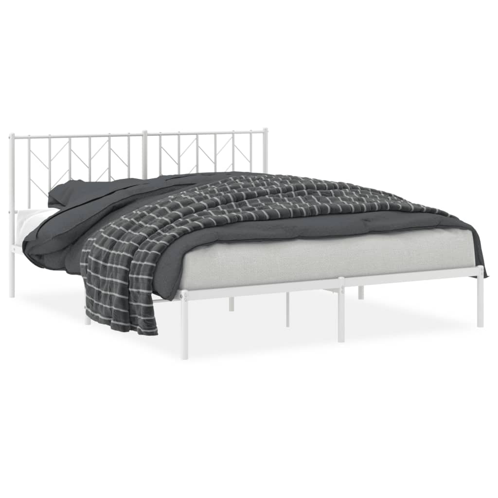 Metal Bed Frame without Mattress with Headboard White 160x200cm
