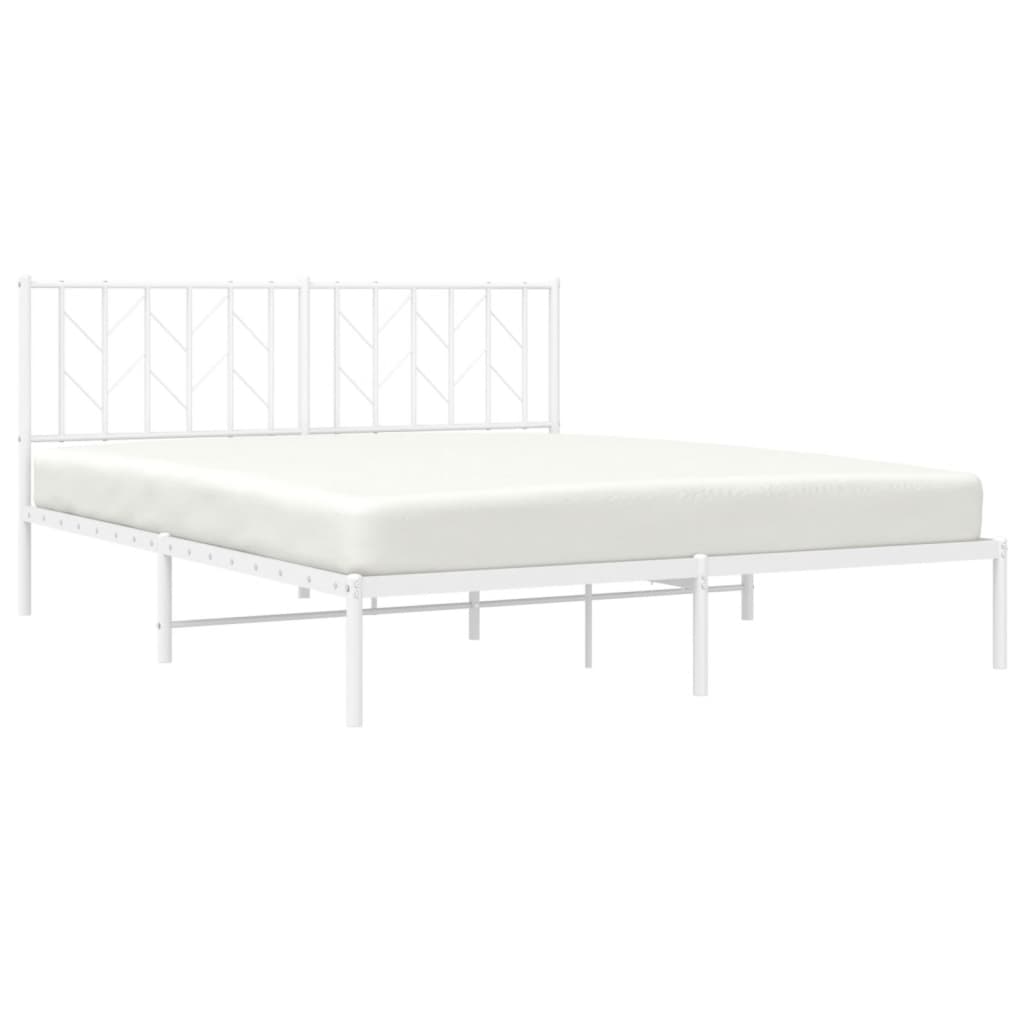 Metal Bed Frame without Mattress with Headboard White 160x200cm