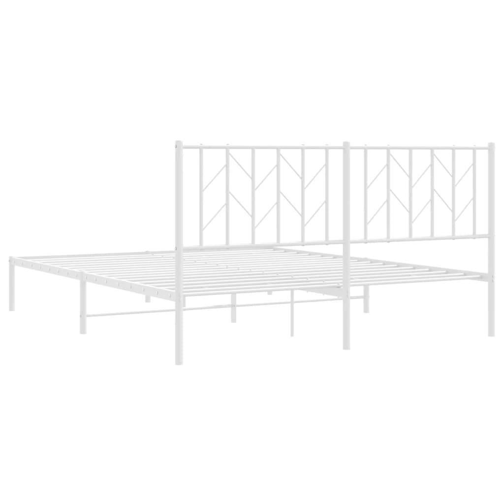Metal Bed Frame without Mattress with Headboard White 160x200cm