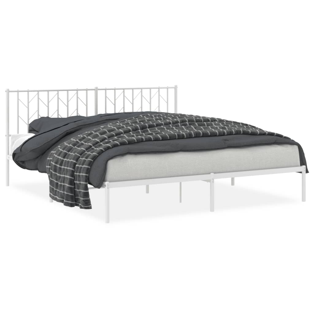 Metal Bed Frame without Mattress with Headboard White 180x200cm