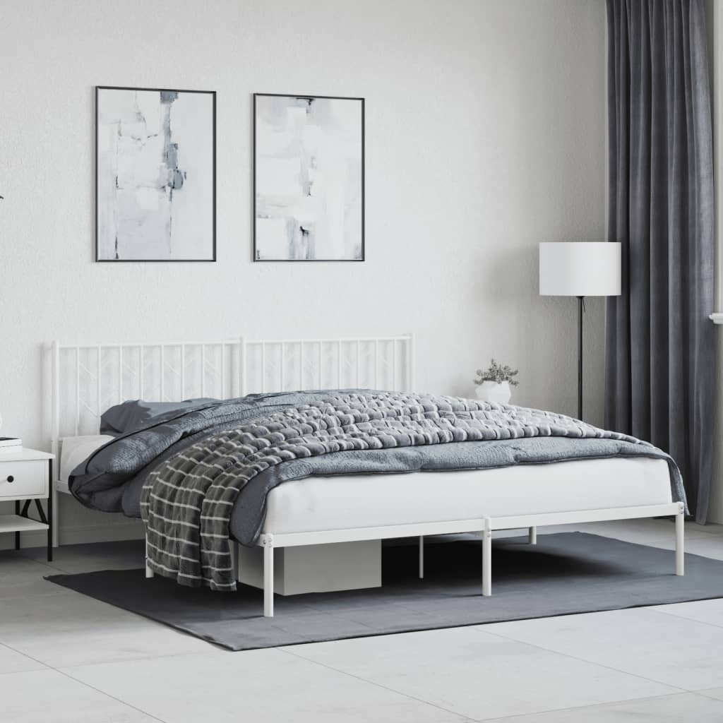 Metal Bed Frame without Mattress with Headboard White 180x200cm