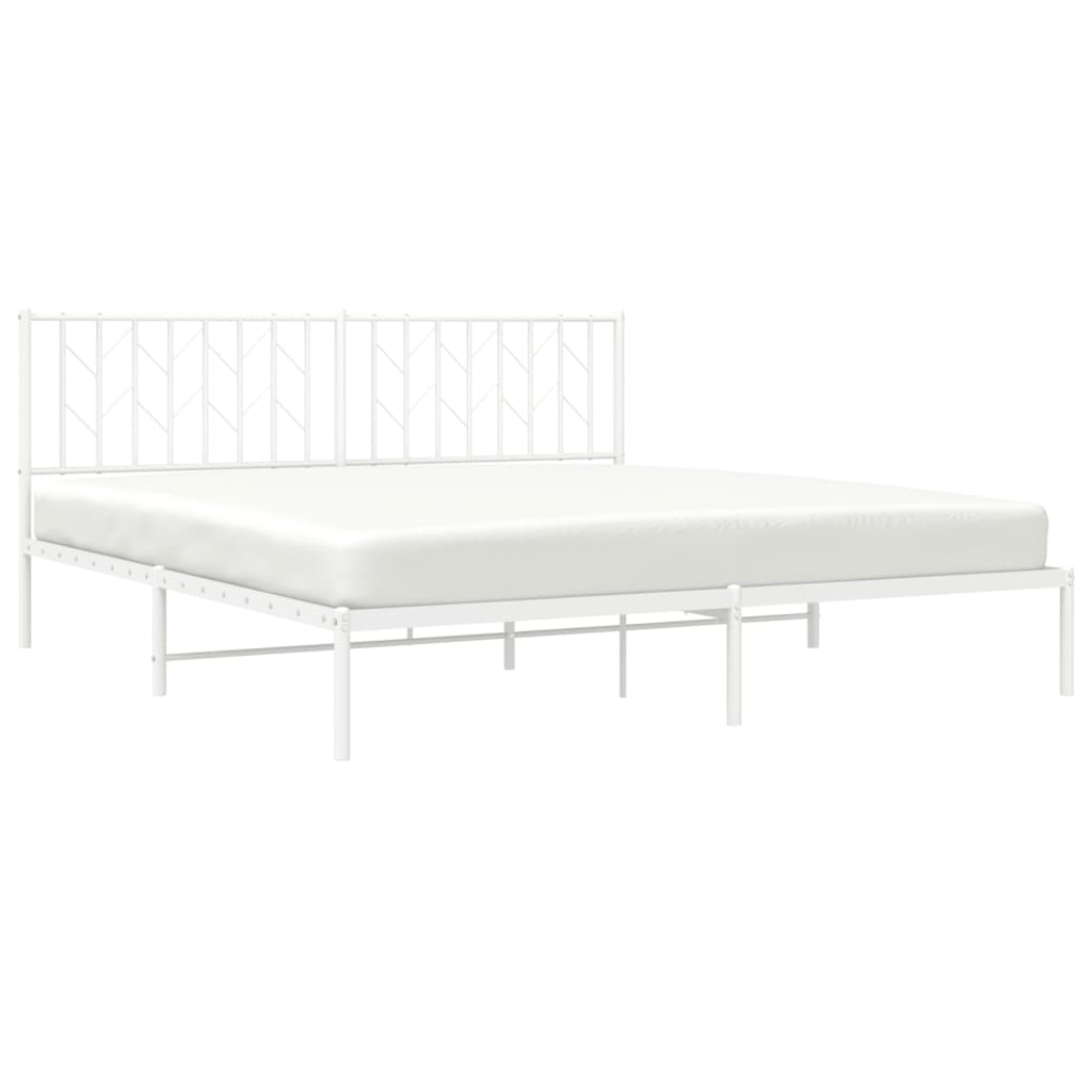 Metal Bed Frame without Mattress with Headboard White 183x213cm